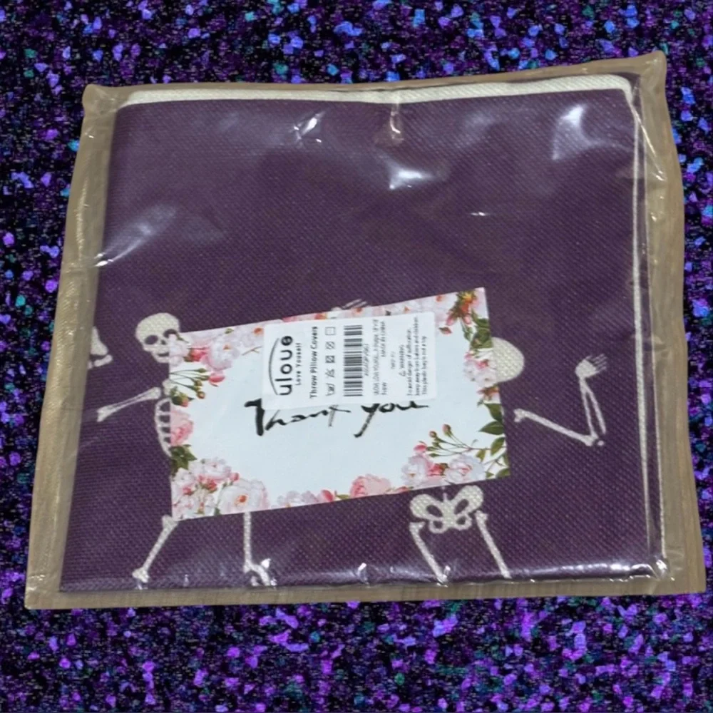 Halloween Decorative Purple Skeleton Decor Pillow Cover 18x18 inch